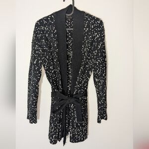 Ted Baker Viivaan Long Wrap Belt Tie Cardigan Black and White, Size S